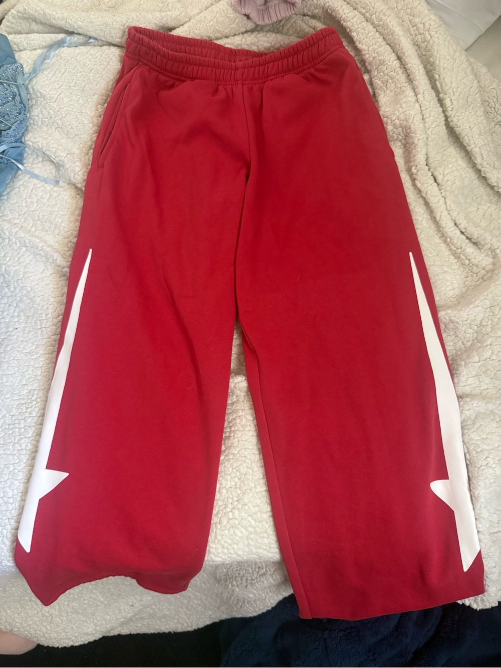 LONELY GHOST Red Joggers with White Star Side Panels